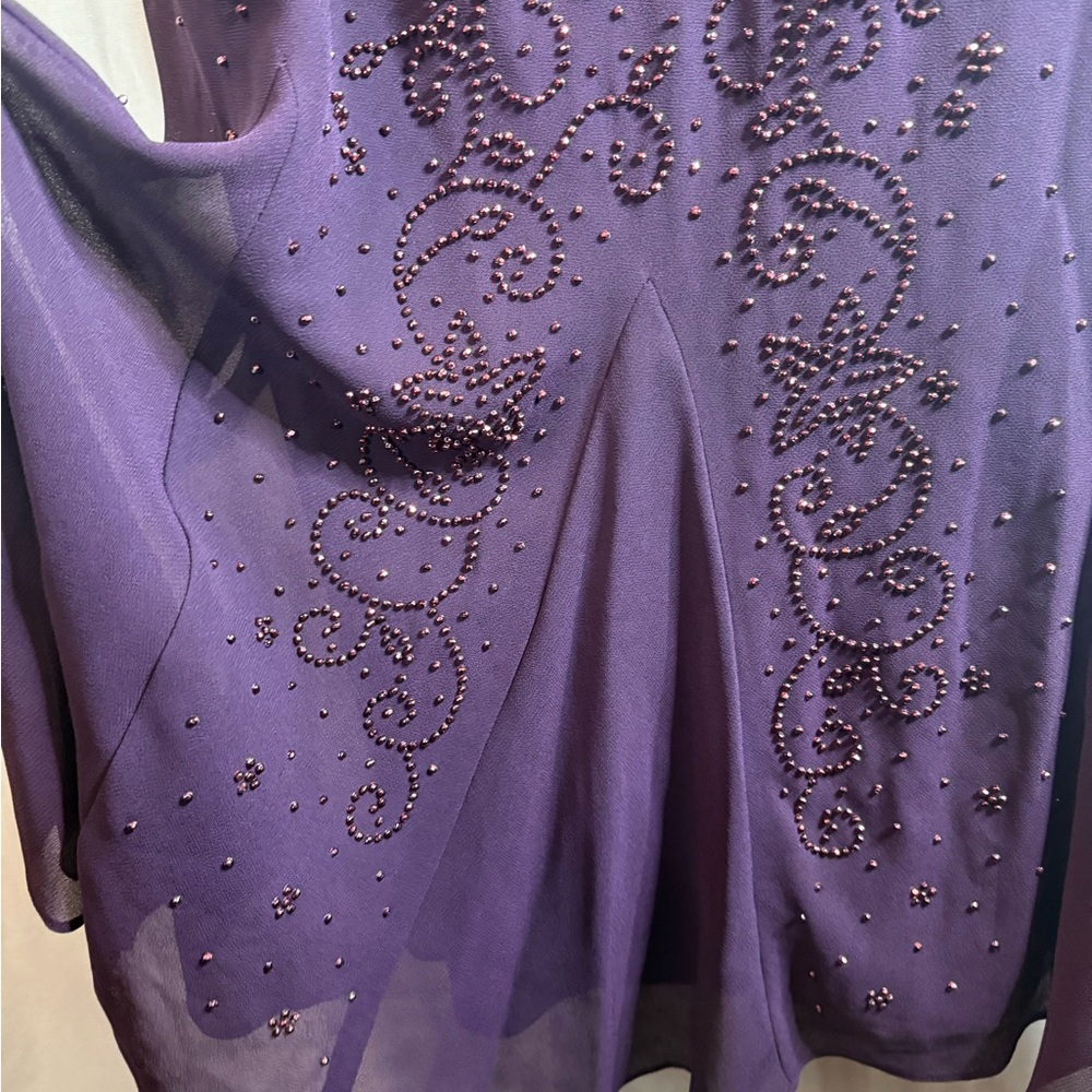 R&M Richards Plum Chiffon Maxi Dress with Beaded Detail - Picture 9 of 16